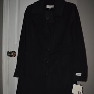 NWT Anne Klein Women Single-Breasted Notched-Collar Coat Black Size 4 MSRP $380
